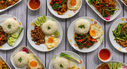 Thai Food Mixed Curries and Fried Rice 