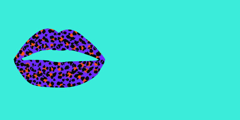 Panorama design of a leopard print lips on orange background panoramic web banne