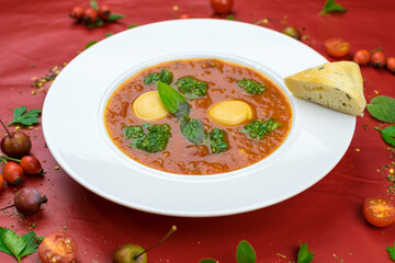 Tomato Soup with parsley pesto and parenica