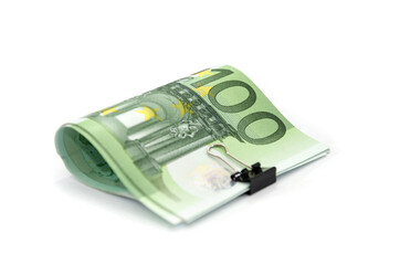 100 euro banknotes with clip isolated on white background