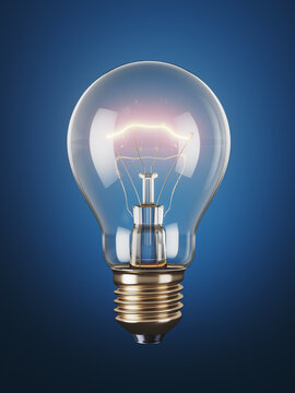 Classic light bulb on a blue background. 3d