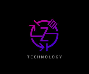 Electric D Letter Icon Design With Circle Shape and Electrical Engineering Component Symbol.