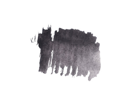Black dark gray watercolor paint brush stroke Gritty grunge paint brushstroke in grey colors isolated on white background Monochrome abstract textured shape Hand drawn watercolor illustration