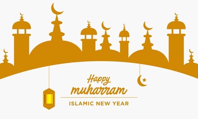 Happy Islamic New Year Vector. Happy Islamic New Year with mosque upon moon background, Happy Islamic New Year greeting Card Illustration, Islamic festival design for banner, poster,flyer. in eps 10