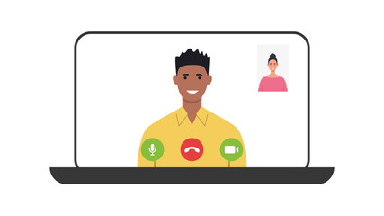 Video call. Video call with a loved one. Online conversation thanks to the Internet. Vector illustration. Flat style.
