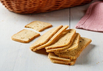 a stack of cereal crispbread on a table