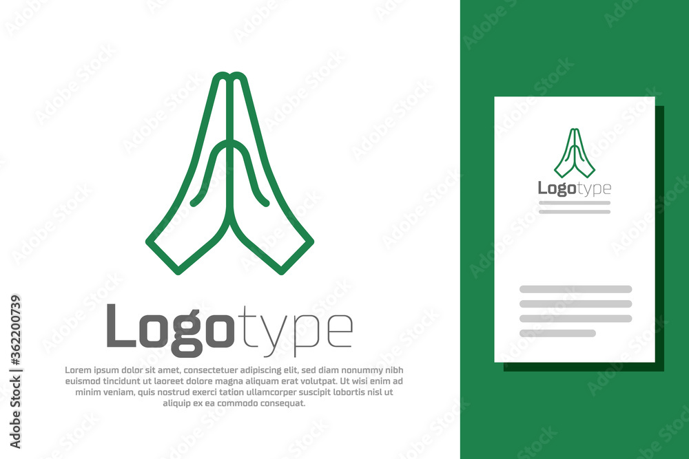 Canvas Prints Green line Hands in praying position icon isolated on white background. Prayer to god with faith and hope. Logo design template element. Vector Illustration.