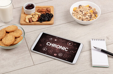 Healthy Tablet Pc compostion with CHRONIC inscription, immune system boost concept