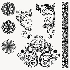Set of vintage decorative floral elements. Pattern, ornament,element.