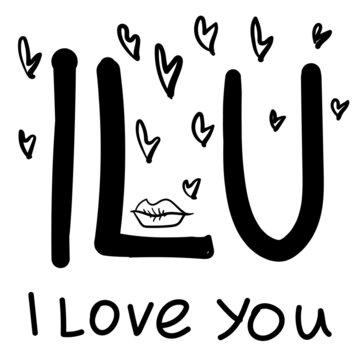 Vector reduction lettering: ILU. Transcript of the phrase: I love you.
