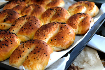 homemade cheese and sesame pastry, health homemade pastries freshly baked sesame buns at home,