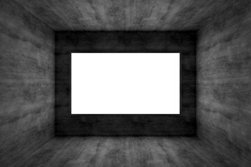 Blank space screen in the dark room. White screen. 3d rendering.