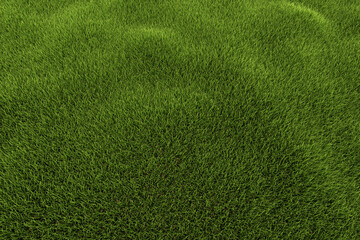 Beautiful green dense lawn. Grassy field. Green hills. 3d rendering.