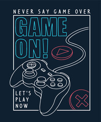 Vector joysticks gamepad  illustration with slogan text, for t-shirt prints and other uses. © cddesign.co