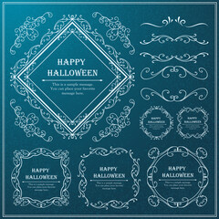 ハロウィンのフレーム素材、10月、アンティークな装飾、ビンテージな模様、植物のツタ