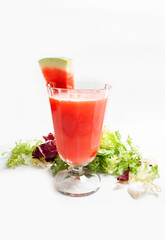refreshing cold watermelon juice on a white background