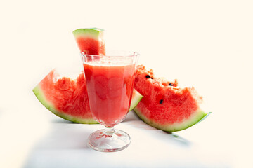 refreshing cold watermelon juice on a white background