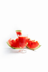 refreshing cold watermelon juice on a white background