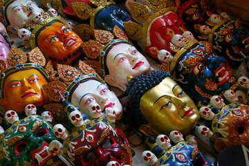 Fototapeta na wymiar View of tibetan mask at kungri monastery, pin valley, Himachal Pradesh, India.