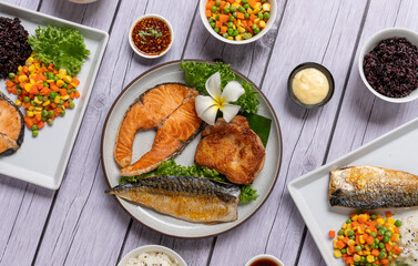 Fish, Salmon Chicken Pork Steaks