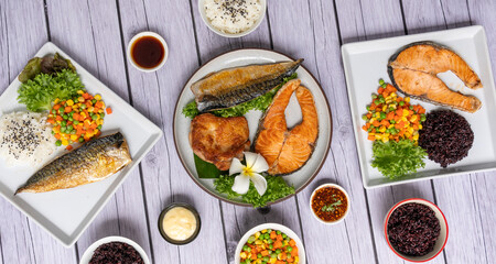 Fish, Salmon Chicken Pork Steaks