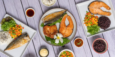 Fish, Salmon Chicken Pork Steaks