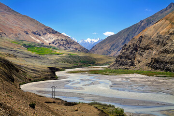 Beautiful scenic view of Spiti River at Spiti valley, Himachal Pradesh, India.