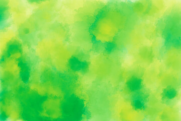 Artistic watercolor drawing background in shades of yellow and green. Colorful dynamic paint stains pattern. Mixed media backdrop