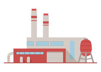 Modern plant.Factory building with pipes.Industrial architecture.Flat vector illustration.