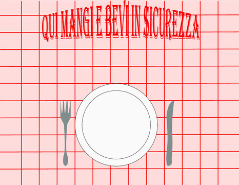 logo immagine per tovaglietta tovaglia pizzeria locanda tavola calda trattoria mangiare e bere in sicurezza contro coronavirus covid distanza e igiene