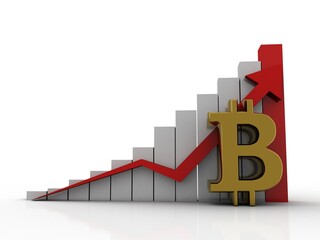 3d rendering bitcoin sign with graph