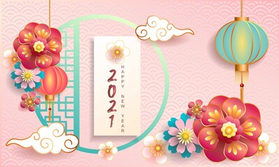 Happy new year 2021 / Chinese new year / Year of the ox / Zodiac sign for greetings card, invitation, posters, brochure, calendar, flyers, banners.