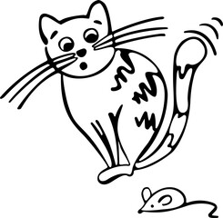funny contour kitten drawn by hands
