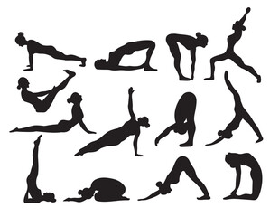 Yoga silhouettes sketch black and white