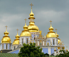 Fototapeta na wymiar St. Michael's Golden-Domed Monastery located in Kyiv, Ukraine, Europe. Ukrainian Orthodox Church located in the centre of the city 