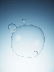 Beauty concept background. Water bubbles on blue colors background. 3d rendering illustration. Object isolate clipping path included.