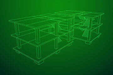 Building under construction. Build house construct in process. Wireframe low poly mesh vector illustration