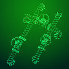 Oil pipeline with valve business concept. Finance economy polygonal petrol production. Petroleum fuel industry transportation line. Wireframe low poly mesh vector illustration.