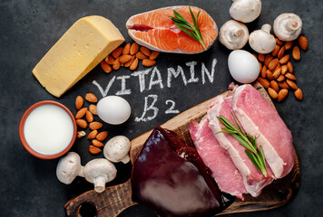 Foods High in Vitamin B2 (Riboflavin). against the background of stone