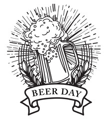 beer hand drawing and sketch black and white Vintage backgrpund