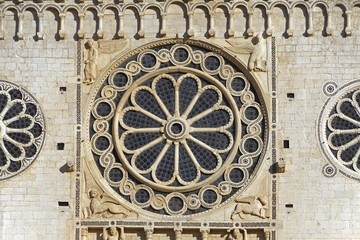 Fototapeta na wymiar Rose window of Spoleto Cathedral in Umbria, Italy
