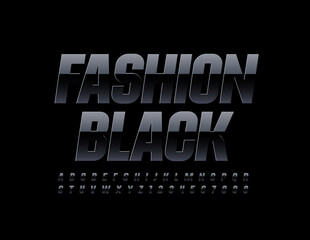 Vector Fashion Black Alphabet Letters and Numbers. Trendy glossy Font