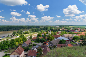 Titel, Serbia - June 25, 2020: The river Tisa and the coast of the city of Titel. Photographed from...