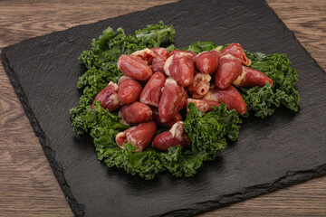Raw chicken hearts for cooking