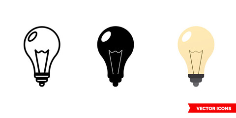 Lamp or idea icon of 3 types. Isolated vector sign symbol.