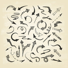 Vector illustration of hand drawn doodle arrows. 