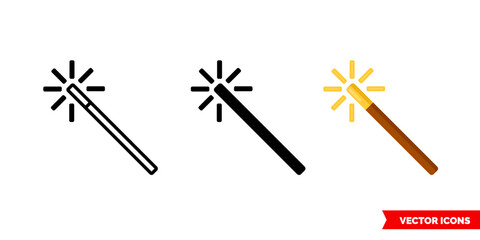 Magic wand icon of 3 types. Isolated vector sign symbol.