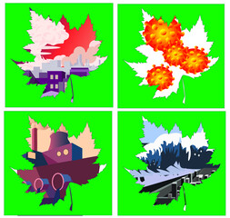 vector illustration of environmental issues on earth in a green leaf