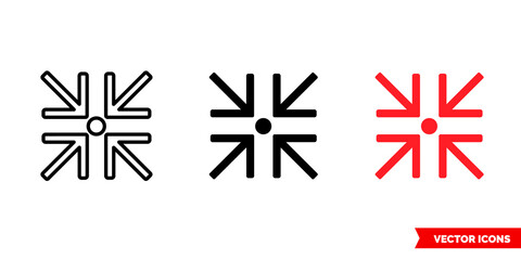 Minimize icon of 3 types. Isolated vector sign symbol.
