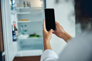 Female photographing the food in her fridge